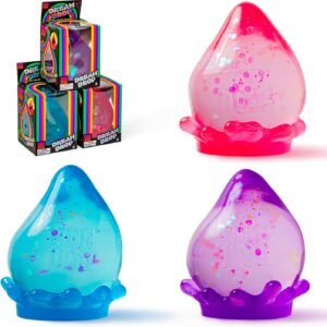 NeeDoh Dream Drop sparkle sensory squishy toy in assorted colors with display stands